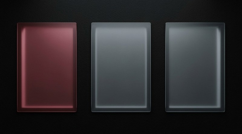 Conceptual AI illustration: Three window-like frames with one crimson panel.