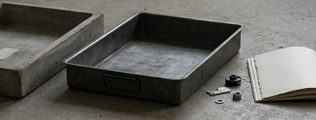 Conceptual AI illustration: Separate open component trays beside a blank release-review notebook.