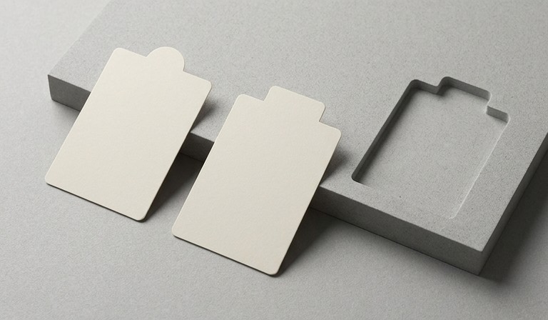 Conceptual AI illustration: Two blank cream cards beside an empty fitted slot.
