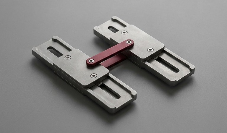 Conceptual AI illustration: Two coordinated metal sliders joined by one crimson connector.